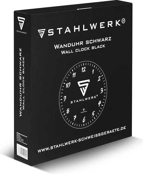 Produktbild Stahlwerk Wanduhr 30 cm schwarze Werkstattuhr mit Aluminium-Gehäuse RCC-Uhrwerk (30 cm)
