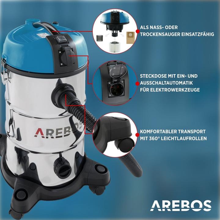 Produktbild Arebos Industriesauger 5IN1 - 30 L Blau (Nass-Trockensauger)