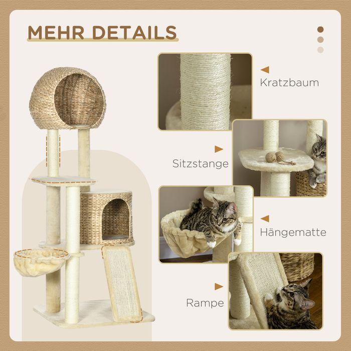 Produktbild Swisshandel24 Kratzbaum, 150 cm, Katzenbaum mit Katzenhaus, Kletterbaum mit Hängematte und Rampe, Katzenkratzbaum (150 cm, Braun, Creme)