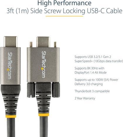 Actual product image StarTech .com 3ft 1m Side Screw Locking USB C Cable 10Gbps, USB 3.1/3.2 Gen 2 Type-C Cable, 100W (5A) Power D (1 m, USB 3.2 Gen 2)