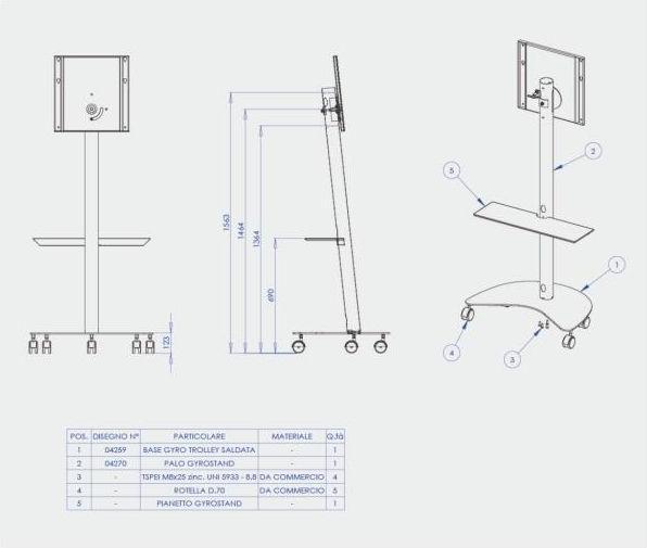 Produktbild ITB Staffa Pavimento Per TV 65 Flip Gyro Trolley Load 50kg Con Ruote (65", 50 kg)
