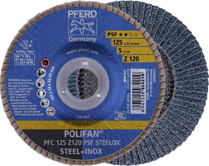 Produktbild Pferd POLIFAN Fächerscheibe sal Linie PSF 125 mm Zirkonkorund Z Korngrösse 120 für /Edelstahl Durchmess (120)