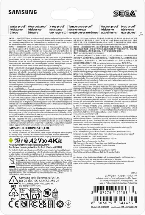 Nutritional values and ingredients Samsung MB-MD256S (256 GB, microSDXC, U3, UHS-I)