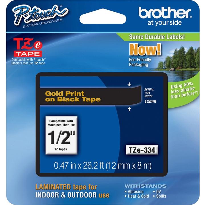 Actual product image Brother Tze-334 (1.20 cm, Gold, Black)