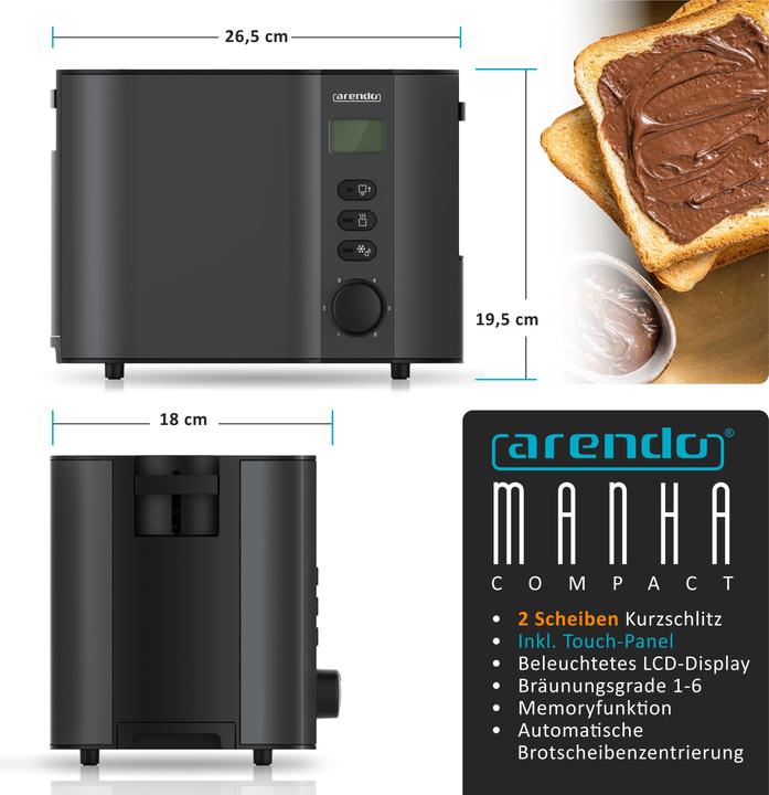 Actual product image Arendo Toaster stainless steel 2 slices short slot, double wall, bread roll attachment, display with
