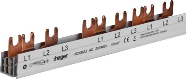 Produktbild Hager Phasenschiene 3pol. Gabel 10mm² 63A