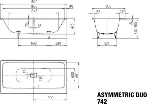 Produktbild Kaldewei Asymmetric Duo 742, weiss 180x90cm