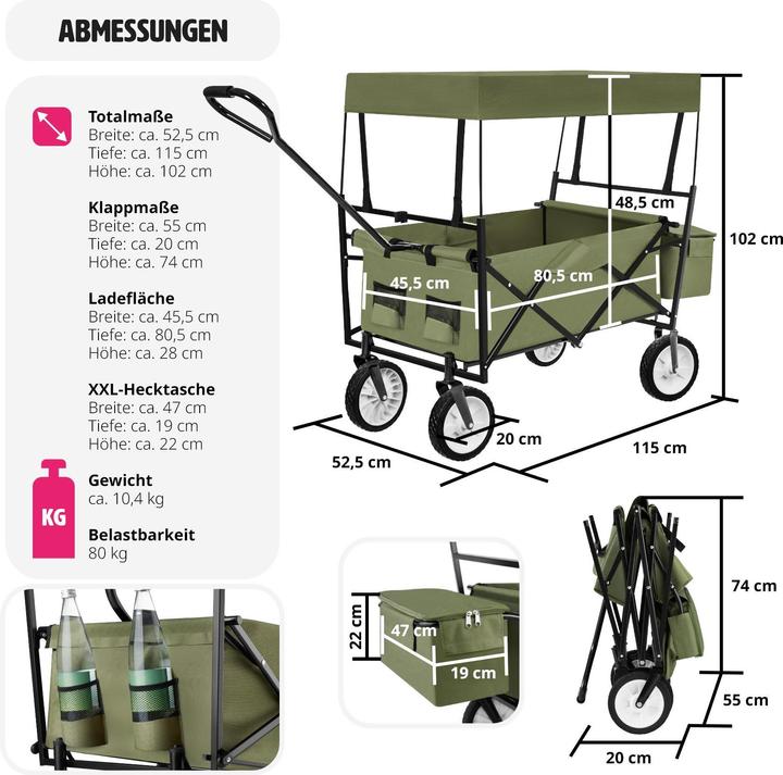 Actual product image tectake Foldable handcart with roof and carry bag