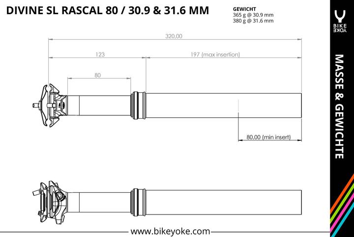 Actual product image BikeYoke Divine SL Rascal dropper post, ø 30.9 mm/80 mm, without lever. (30.90 mm)