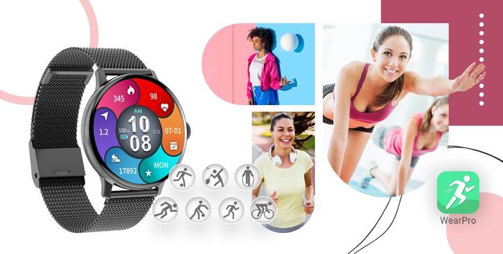Actual product image Giewont Womens Smartwatch GW330-3 Black-Black Silicone Strap + Black Bracelet