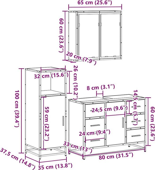 Immagine prodotto VidaXL Set di mobili da bagno a 3 pezzi Set di mobili da bagno in legno effetto rovere marrone
