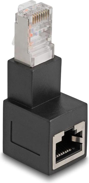 Delock RJ45 Stecker zu RJ45 Buchse Adapter Cat.6A 90° nach unten gewinkelt (UTP, CAT6a, 0.05 m)