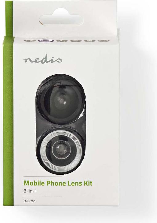 Immagine prodotto Nedis Set di obiettivi per cellulari - 3 in 1 - macro/grandangolare e fisheye - collegabile - alluminio