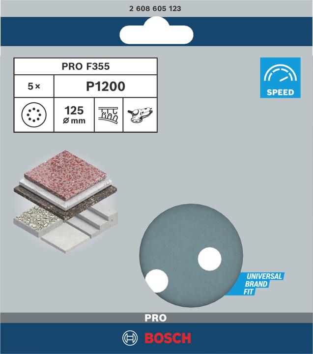 Produktbild Bosch Professional Zubehör PRO F355 Schleifblatt, 125 mm, G1200 (1200)