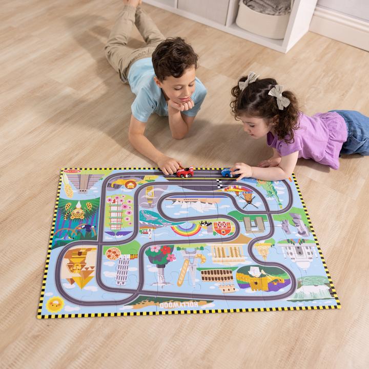 Produktbild Melissa & Doug Race Around the World Tracks Floor Puzzle (31009) (48 Teile)