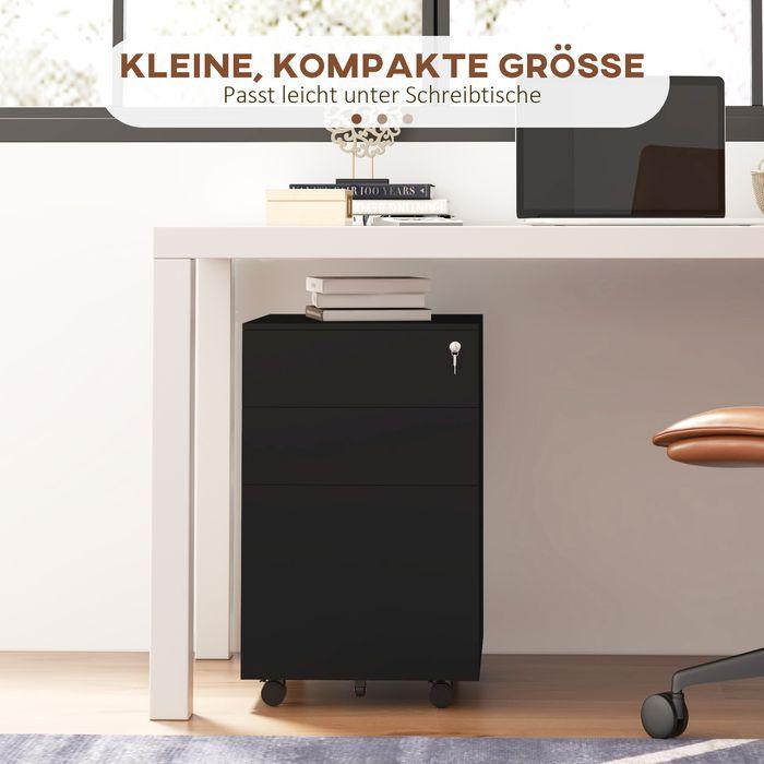 Produktbild Swisshandel24 Rollcontainer Aktenschrank, 3 Schubladen, abschliessbar, rollbar, 37cmx43,5cmx60cm, Schwarz