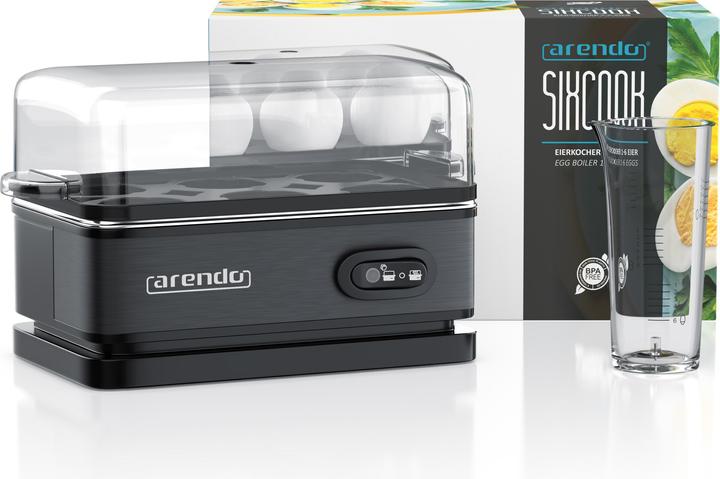 Produktbild Arendo Edelstahl Eierkocher 6-fach, 400 W, Edelstahl, Warmhaltefunktion, Härtegrad einstellbar, schwarz