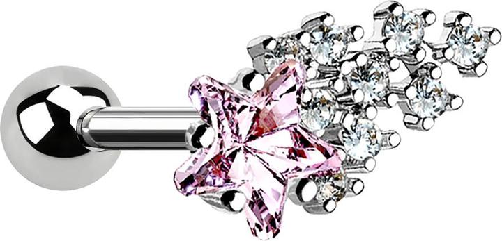 Produktbild Star Piercing Micro Barbell silber mit Kugel und Sternschnuppe pink (Chirurgenstahl 316L, Messing)
