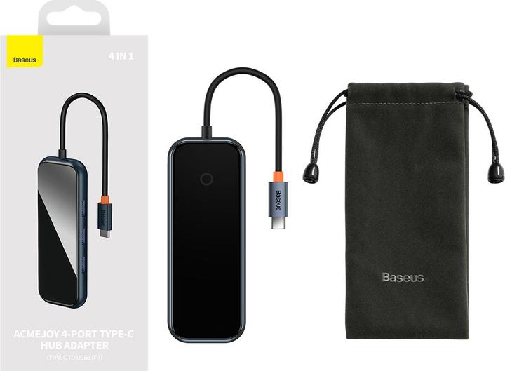 Actual product image Baseus AcmeJoy 4-Port Type-C HUB AdapterType-C to USB3.0*4Dark Grey (USB-C, 4 Ports)