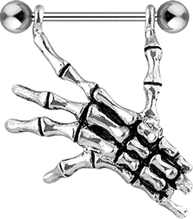 Image du produit Star Piercing Barbell silber mit zwei Kugeln Skelett Hand (sans laiton, Acier chirurgical 316L)