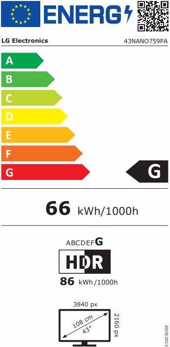 Etichetta energetica LG 43NANO759 PA (43", LCD, 4K, 2021)