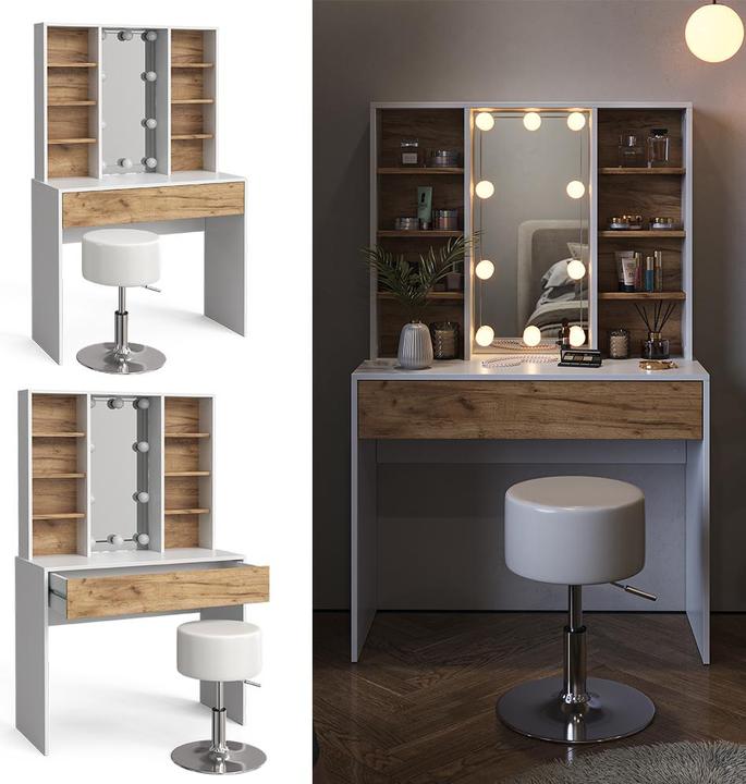 Actual product image Vicco Alexa with stool and lighting (93 x 40 x 147 cm)
