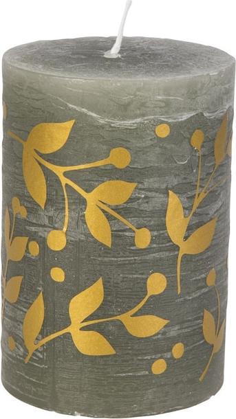 Produktbild müller Kerzen Stumpenkerze - Floral - Polar grün/gold - ca. 10 x 6,8 cm