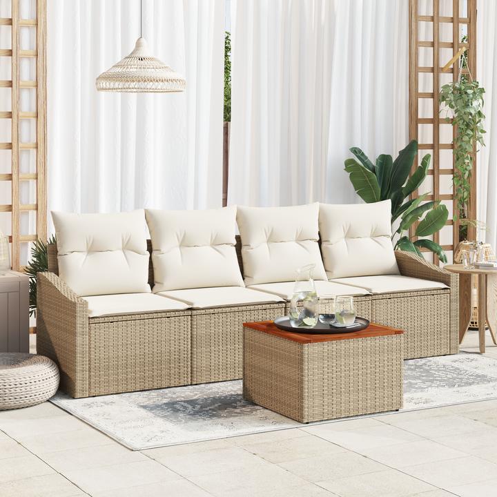 Produktbild VidaXL 5-teiliges Garten-Sofa-Set mit Kissen Beige Poly Rattan Akazie