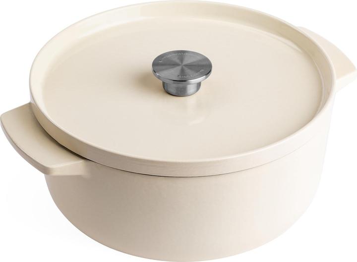 Productafbeelding KitchenAid braadpan 26cm - gemailleerd gietijzer - amandel wit - rond (26 cm, Braadpan + kasserol, Gietijzer)