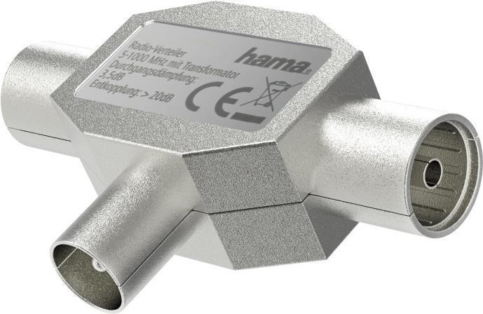 Produktbild Hama Antennen-Verteiler, Koax-Stecker - 2 Koax-Kupplungen, Metall (3.50 dB, Verteiler und Abzweiger)