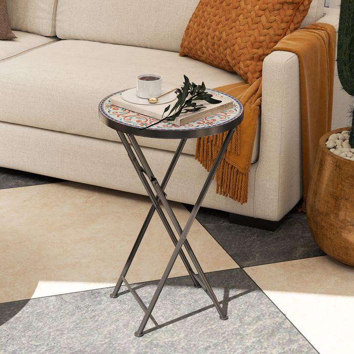Produktbild Swisshandel24 Beistelltisch klappbar Gartentisch Mosaik-Design Ø35,5x55 cm Mehrfarbig
