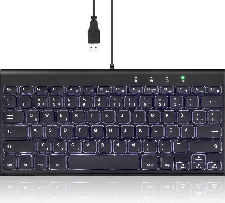 Produktbild Perixx PERIBOARD-429 DE, kabelgebunden, USB Mini Tastatur mit Hintergrundbeleuchtung, schwarz (DE, Kabelgebunden)