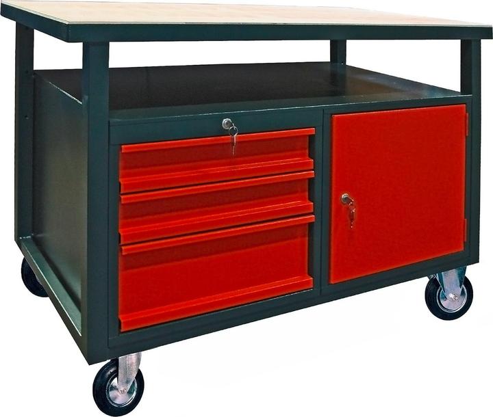 Produktbild Dema Mobile Werkbank fahrbar rot 1200 x 600mm (60 cm, 120 cm)