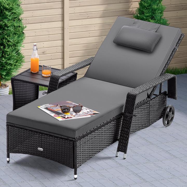 Image du produit Casaria Chaise longue de jardin en poly rotin (193 cm)