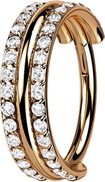 Produktbild Star Piercing Micro Segmentring klappbar rosegold drei Ringe doppelreihe Kristalle (ohne Messing, Titan G23)