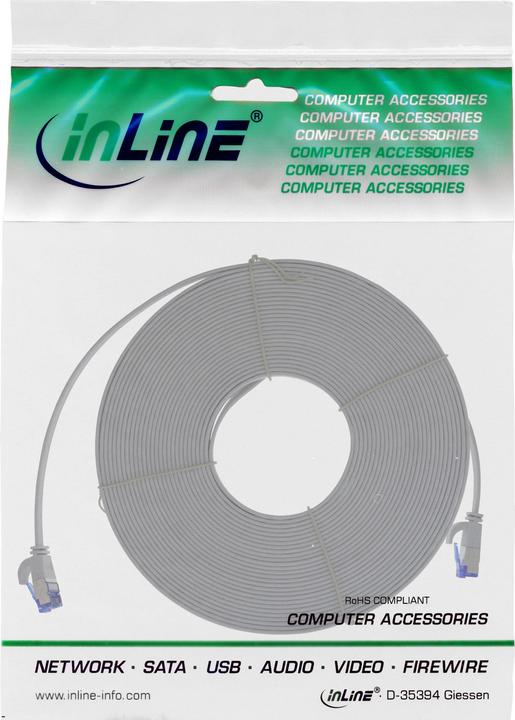 Produktbild InLine ® Patchkabel flach, U/FTP, Cat.6A, TPE halogenfrei, grau, 10m (U/FTP, CAT6a, 10 m)