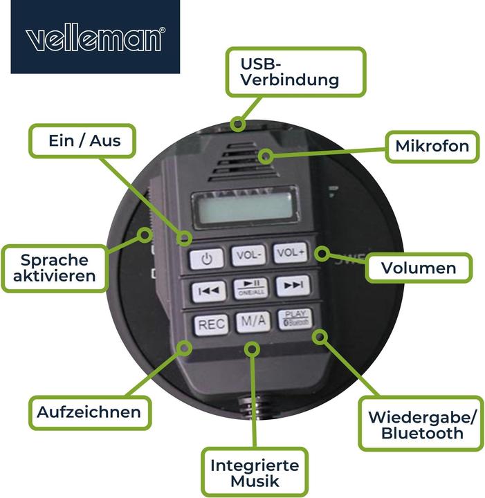 Produktbild Velleman Leistungsstarkes Megaphon mit 50 W, eingebauter Sirene, Aufnahmefunktion, Lautst?rkeregelung, Blueto (Megaphon)