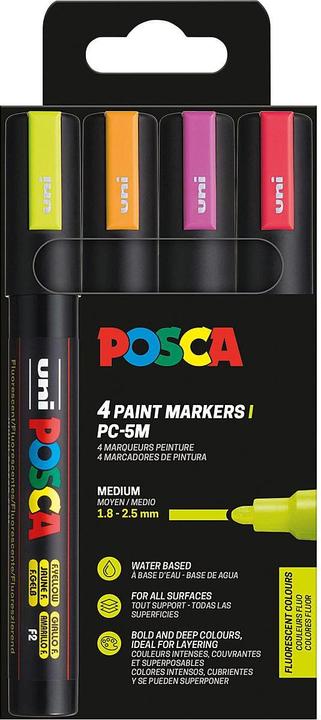 Actual product image Posca Marker UNI PC-5M 4er Set Neon (Neon red, Neon orange, Neon-yellow, fluorescent neon pink, 2.50 mm, 4 x)