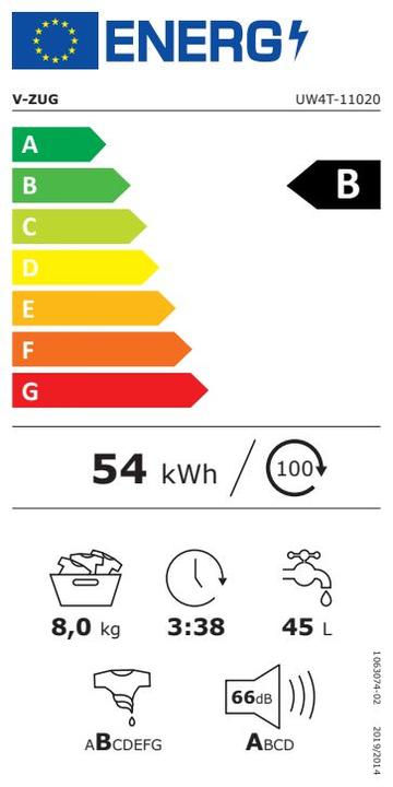 Label énergétique V-Zug 1102000324 (8 kg, Gauche)