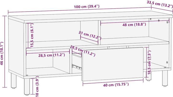 Immagine prodotto VidaXL Mobile TV Mobile TV basso Tavolo TV Nero Legno di mango grezzo (100 x 33,5 x 46 cm)