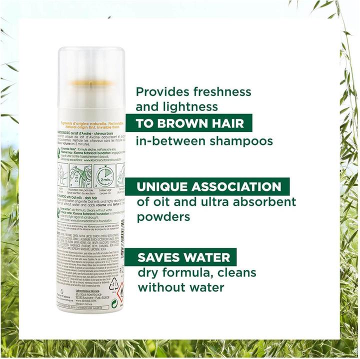 Image du produit Klorane Shampooing sec au lait d'avoine teinté | Shampooing Sec extra doux au lait d'Avoine Bruns (150 ml, Shampoing sec)