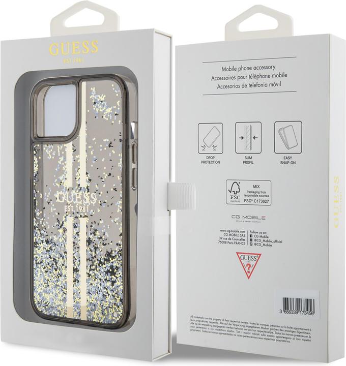 Image du produit Guess GUHCP15SLFCSEGK iPhone 15 / 14 / 13 6.1" czarny/black hardcase Liquid Glitter Gold Stripes (Apple iPhone 15)