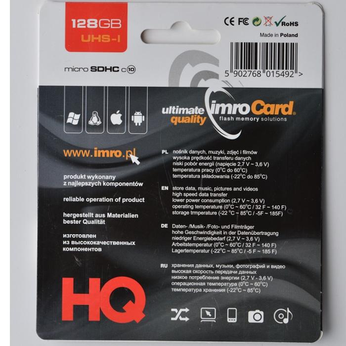 Actual product image IMRO MICROSDXC 10/128GB UHS-3 ADP Memory card Class 10 (128 GB, microSDXC, U3, UHS-III)
