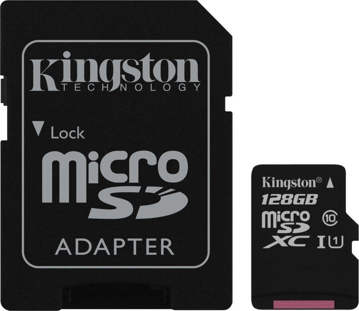 Kingston microSDXC Kaart 128GB, incl SD Adap (128 GB, microSDXC, U1, UHS-I)