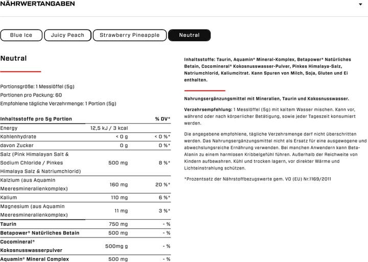 Nährwerte und Zutaten Vast Hydro (300G Dose) (Neutral, 1 Stk., 300 g)
