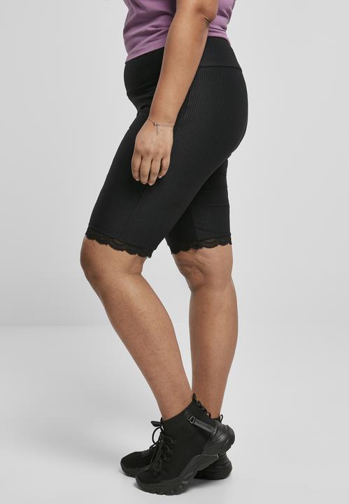 Actual product image Urban Classics Ladies High Waist Rib Lace Hem Cycle Shorts (4XL)