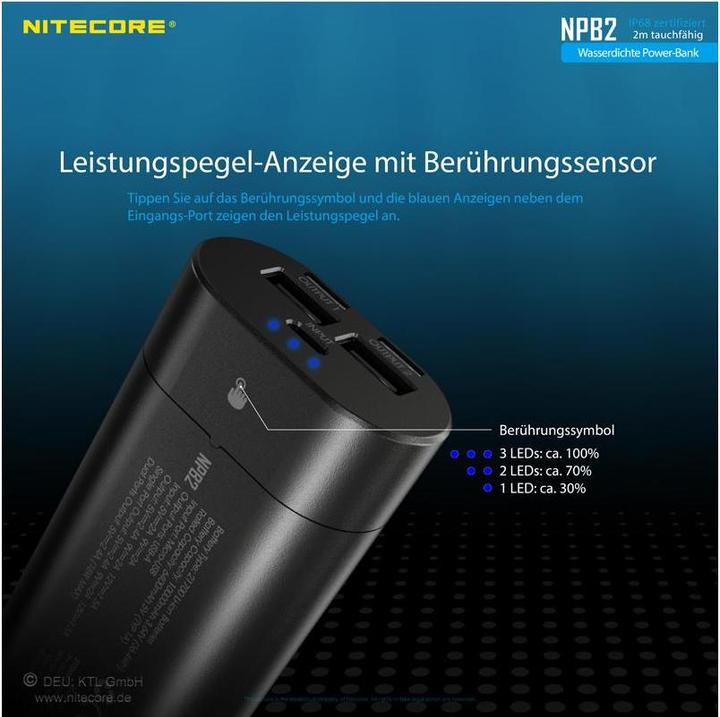 Actual product image Nitecore Powerbank NPB2 - 10000mAh, wasserdicht (10000 mAh, 18 W)