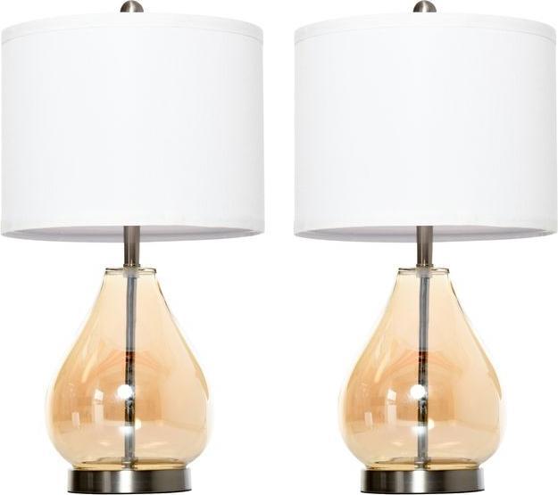 Actual product image Swisshandel24 Set of 2 table lamps Table lamps E27 socket bedside lamp 40 W glass linen steel amber Ø30 x 5 (E27)