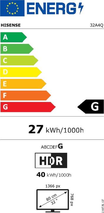 Energy Label Hisense 32A4Q (32", LCD, HD, 2025)