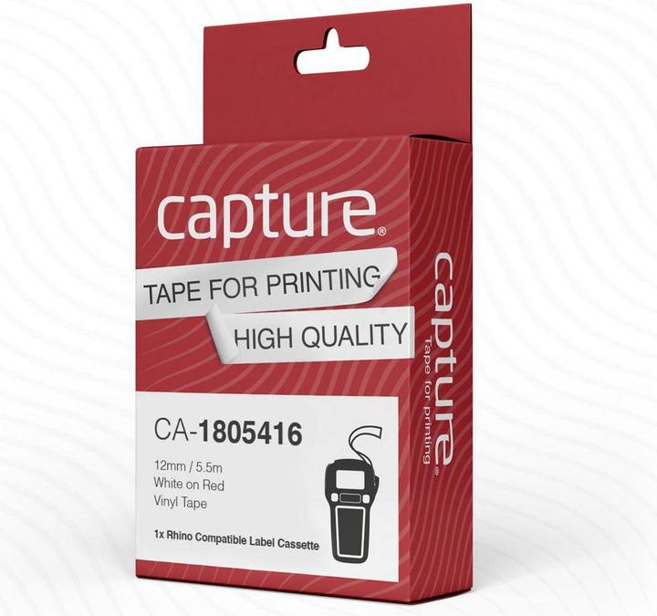 Actual product image Capture 12mm x 5.5m White on Red